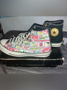 Converse Kids Black High-Top Sneakers with Red, Yellow, Cream Graphic Panels